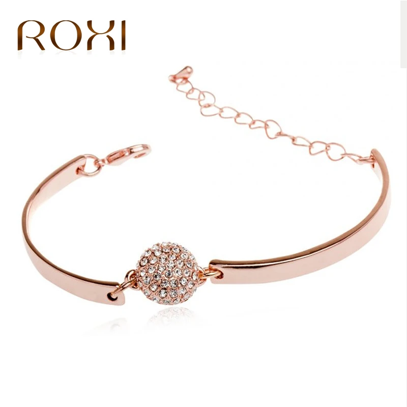 

ROXI Charm Bracelet for Women Rose Gold Color OL Style Cubic Zirconia Ball Bracelet & Bangles Crystal Jewelry Pulseira Feminina