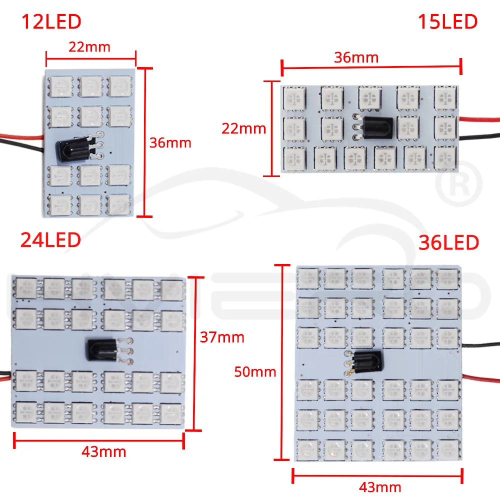 2X T10 5050 12SMD 15Smd 24smd удаленного Управление Rgb автомобиля светодио дный панели интерьер Авто Огни Чтение Купол гирлянда BA9S адаптер DC 12 В