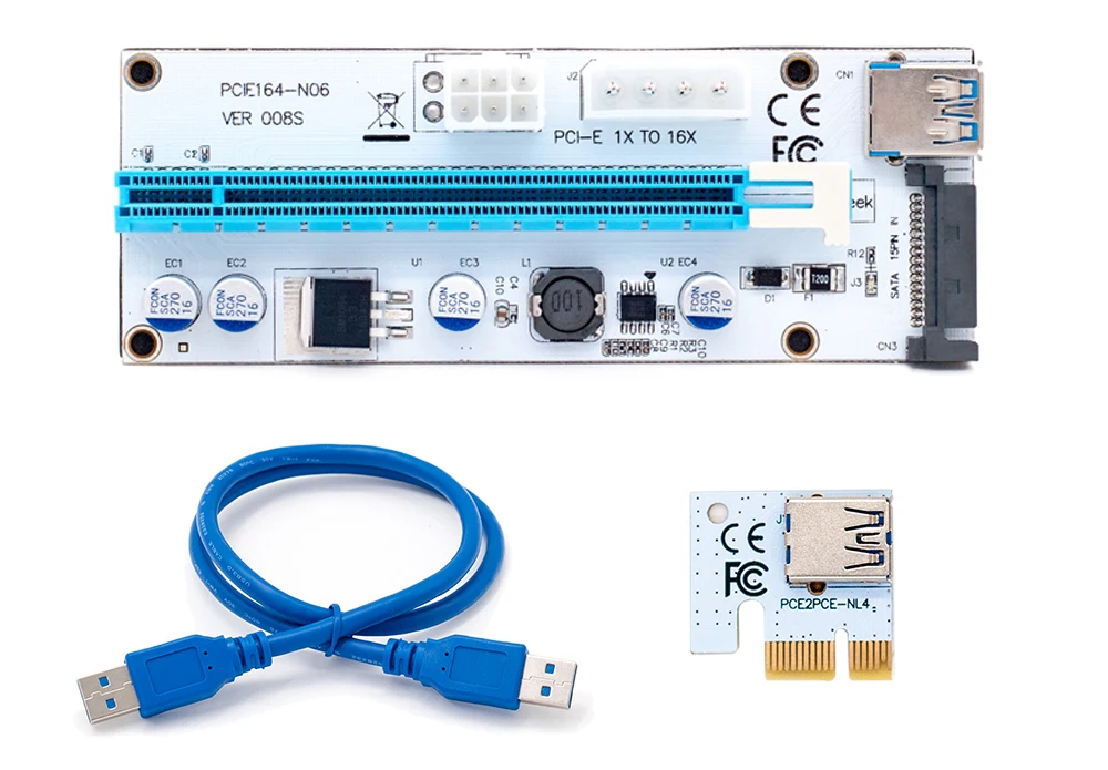 Новые белые pci-e riser 008 express 1X 4x 8x 16x Extender PCI E USB стояка 008 s адаптера SATA 15pin для БТД горно шахтер