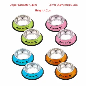 11 см диаметр из нержавеющей стали противоскользящая собака кошка животные еда миска для кормления домашних животных питьевой Кормление миска для собак и кошек кормов инструмент - изображение