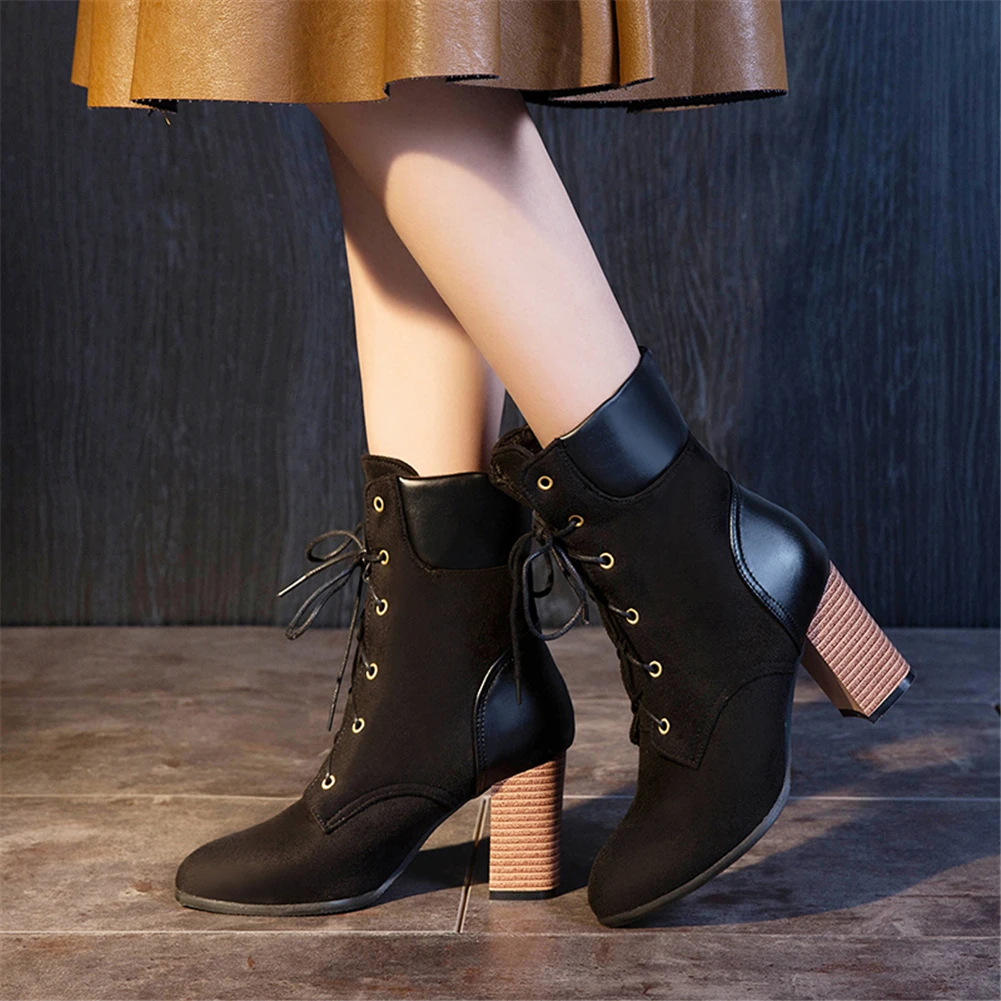 

2019 Dropship Plus Size 33-50 Lace Up Ankle Boots Women Shoes Square High Heels Shoes Woman Boots Female