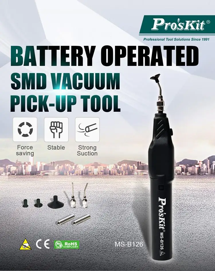 Pro'sKit на батарейках SMD вакуумный пикап инструмент IC SMD палочки вакуумной всасывания ручка Инструменты Электрический всасывания ручка
