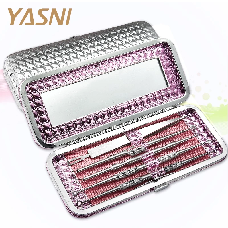 

5PCS Acne Needles Rose Gold Case With Mirror Acne Removal Needle Pimple Blackhead Remover Treatment Black Mask Extractor MS12