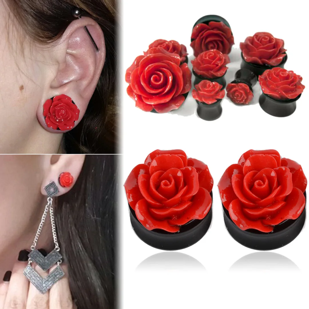 1Pair Rose Acrylic Double Saddle Ear Plugs Fashion r Ear Gauge Plugs Tunnels Stretcher Expander For Women Jewelry 8mm-25mm