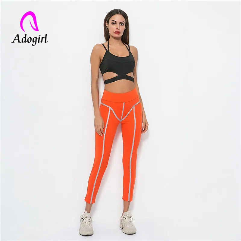 Adogirl reflective stripe skinny long pants women casual fitness leggings patchwork women jogging trousers elastic waist bottom Adogirl reflective stripe skinny long pants women casual fitness leggings patchwork women jogging trousers elastic waist bottom
