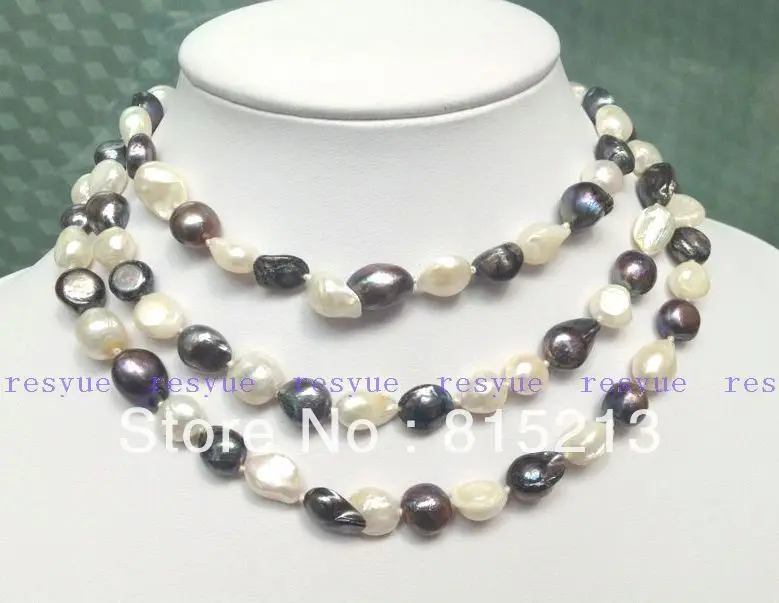 

ddh001152 NEW long 46 "8-9mm baroque black freshwater pearl necklace AAA
