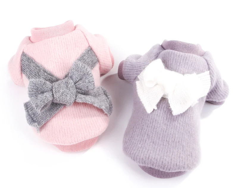 Lovely Pet Coat Four Seasons Bowknot Nap Clothes For Dogs Cats Korean Puppy Chihuahua Kitten Knitted Sweater Soft Breathable (1)