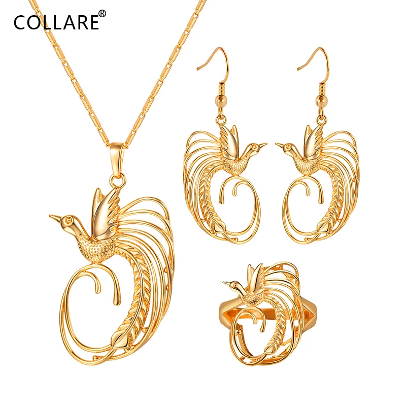 

Collare The Birds-of-Paradise Jewelry Sets Women PNG Gift Gold Color Papua New Guinea Jewelry Ring Earrings Necklace Sets S015