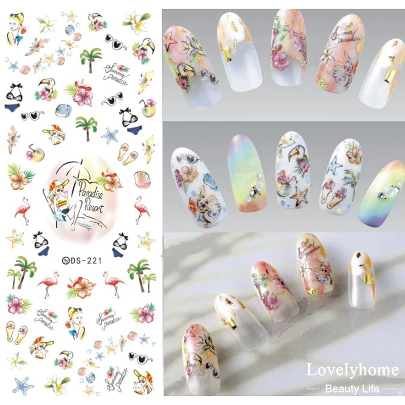 

DS221 DIY Nail Design Water Transfer Nails Art Sticker paradise resort Vacation Nail Wraps Sticker Watermark Fingernails Decals