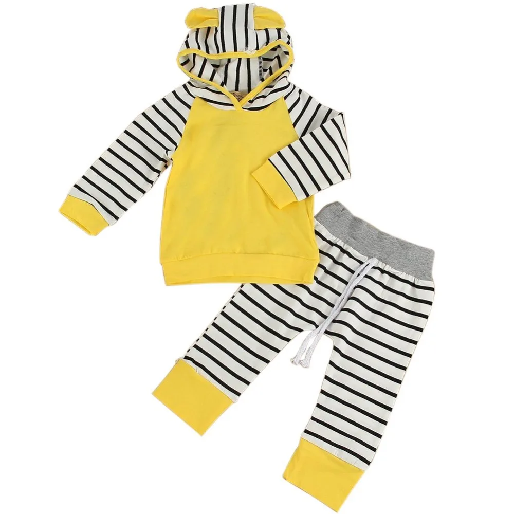 Infants Clothes Set Newborn Baby Cotton Striped Baby Long Sleeve Coat Tops+Pants Outwear in