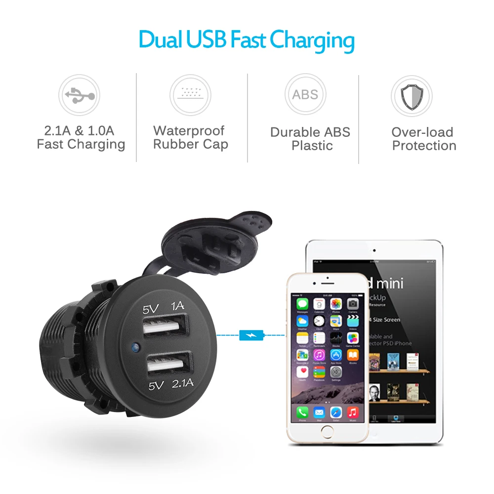 MICTUNING 6 Gang Panel de interruptor basculante con DC12V encendedor de cigarrillos enchufe cargad