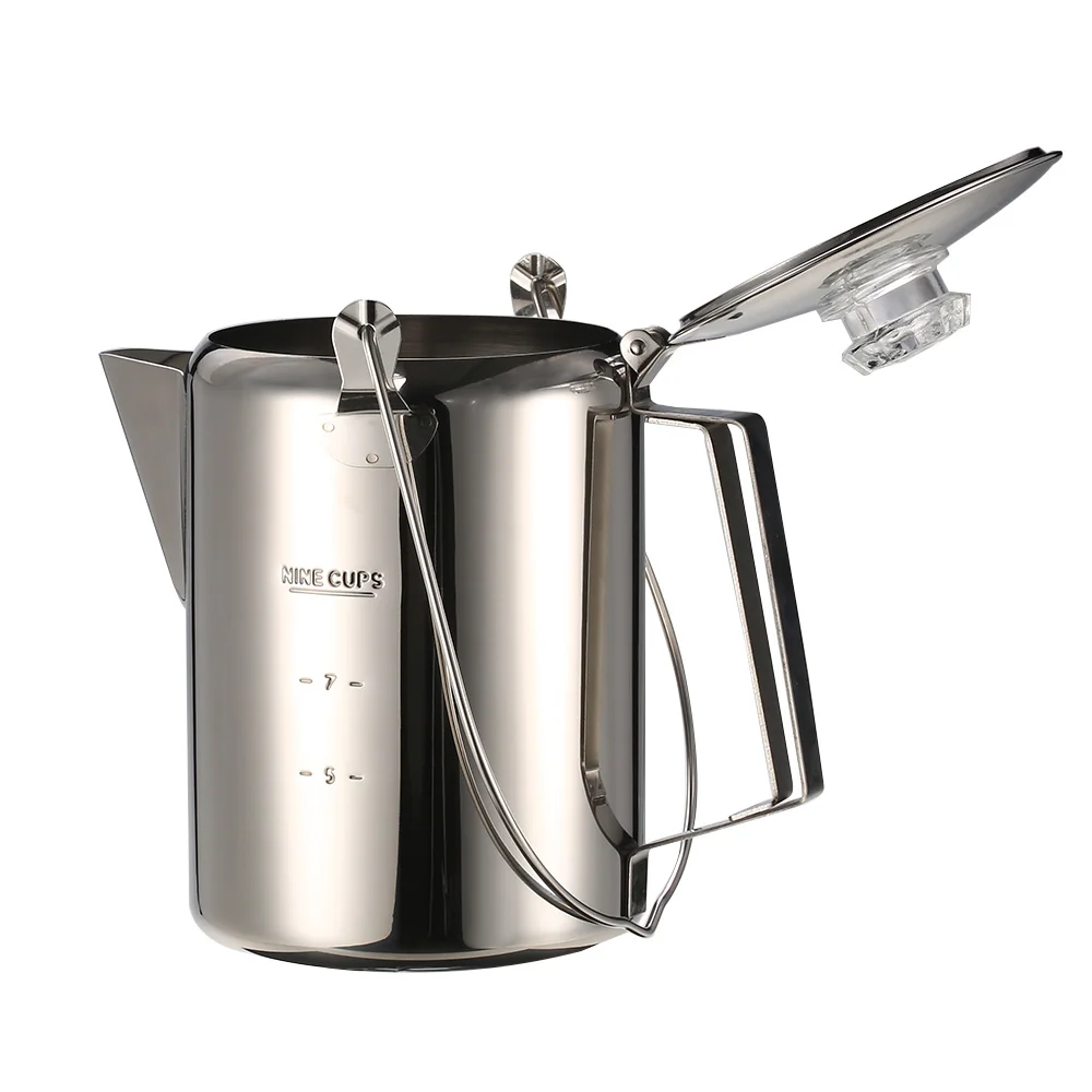 

9 Cup Coffee Pot Coffee Maker Outdoor Tableware Stainless Steel Percolator Coffee Pot Teapot for Camping Home Kitchen Cooking
