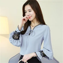 Весенняя Новая модная шифоновая рубашка с длинными рукавами женская футболка