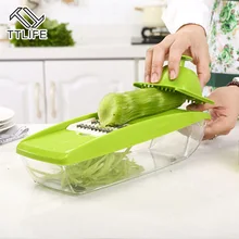 TTLIFE Ajustable Mandoline Slicer Cortador de Verduras Contenedor de Alimentos con 5 Cuchillas Intercambiables de Acero Inoxidable máquina de Cortar