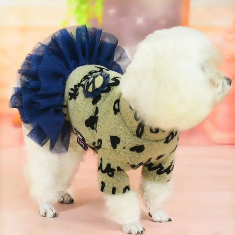 Милое кружевное Сетчатое платье-свитер с буквенным принтом для собак, розовое платье для домашних животных, свадебные платья для собак, юбка