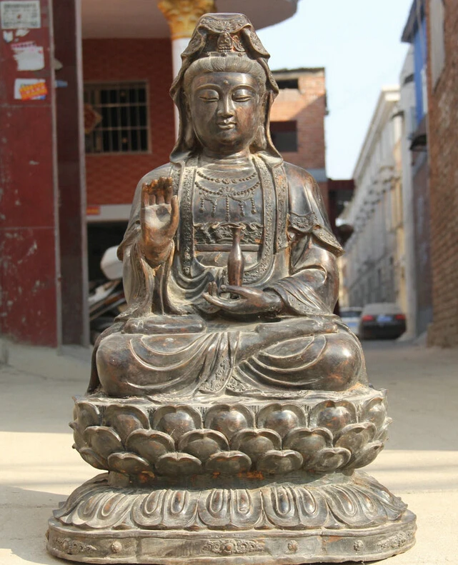 

USPS to USA S2182 34" Larger Chinese Bronze Kwan-yin Guan Yin Boddhisattva Goddess Vase Statue (B0413)