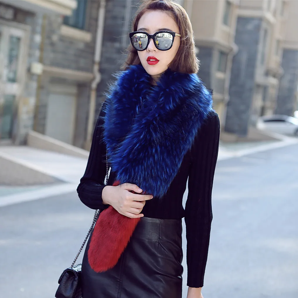 

South korea new arrival faux raccoon fur scarf tail warm european shawl women female scarf creative style fur muffler pashmina