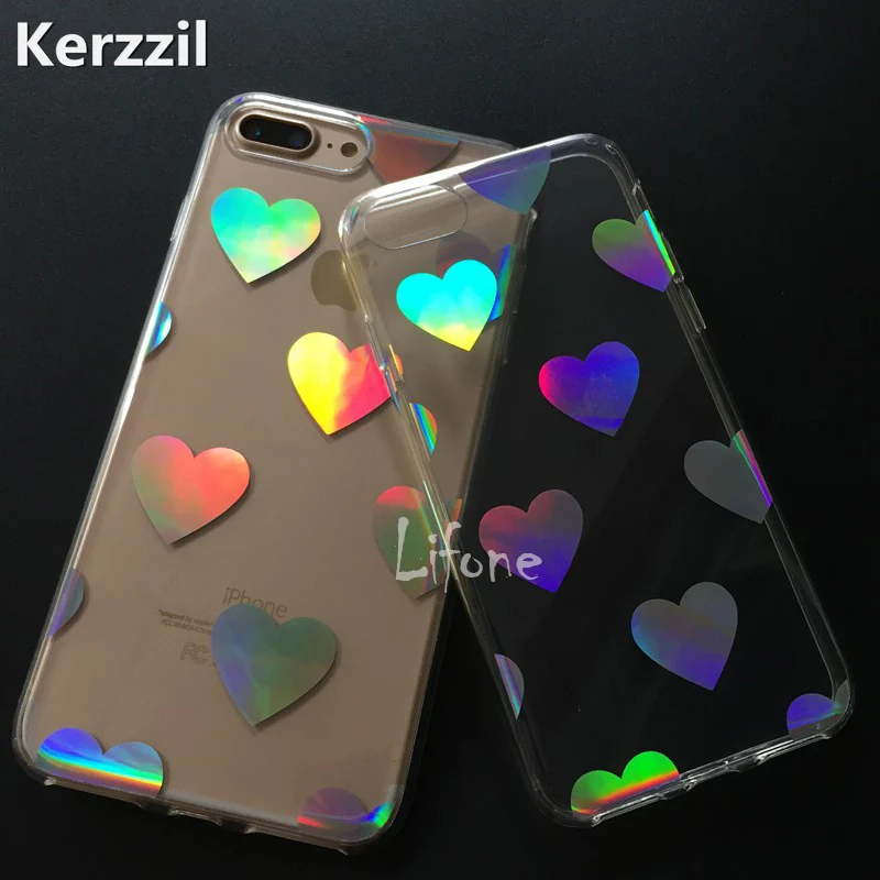 

Kerzzil Luxury Laser Lovely Heart Transparent Clear Case for iPhone7 7plus LOVE Heart Capa for iPhone 6 6s Plus PC Hard Cases