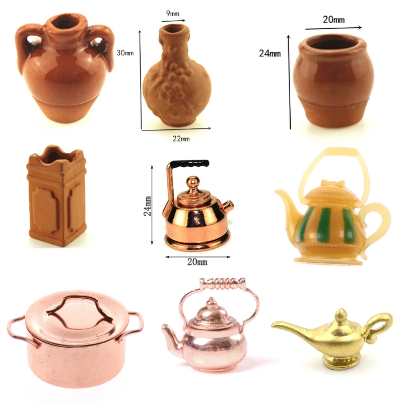 

1/12 Scale Dollhouse Miniature Frying Pans Cooking Pot Kettle Pot Cookware Miniature Kitchen Kettle Toy Pot Dolls Accessories