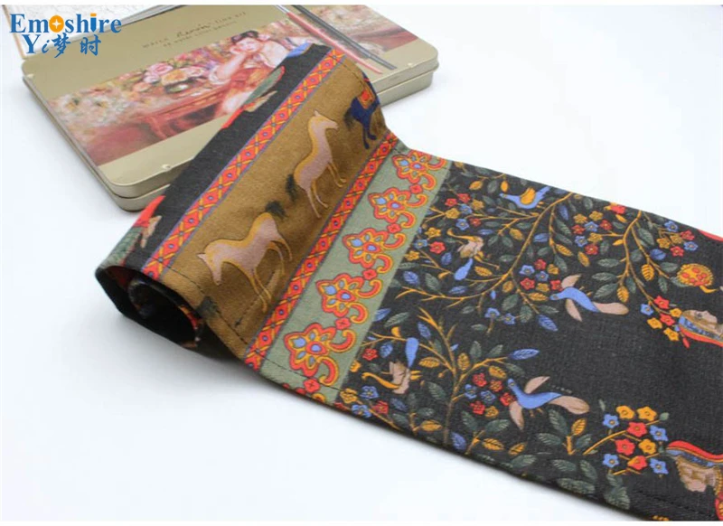 Emoshire Happy tree canvas hand cloth curtains color pencil case men and women pen bag roll stationery (11)