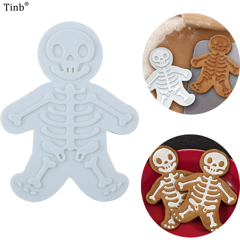 Christmas Gingerbread Man Cookie Cutter and Stamper Skeleton Baking Mould ToolSe