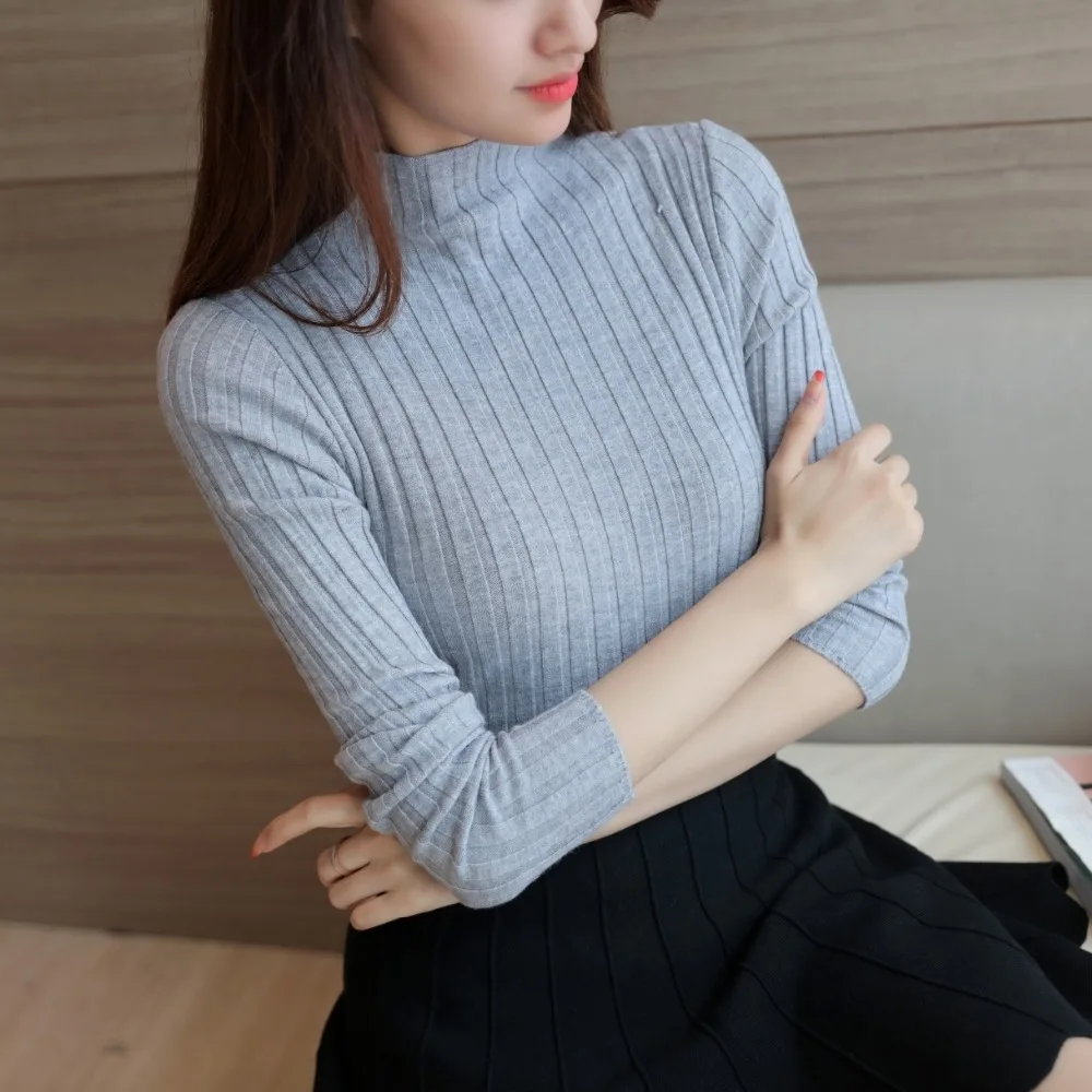 Tee Shirt Femme 2018 Autumn Winter Turtleneck Tshirt Women Knitted Super Stretch Women Clothes Top Fashion Feminina blusa