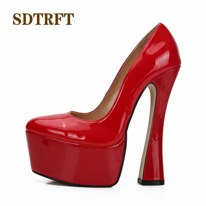 

SDTRFT Fashion Stilettos 17 18cm High-Heeled sexy Cosplay Patent Leather SM pumps women platform wedding shoes Plus:40-45 46