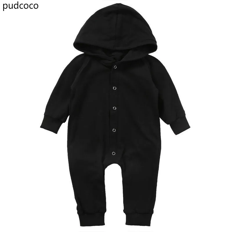 Black Kids Baby Boy Button Rompers Long Sleeve Autumn Hooded Jumpsuit