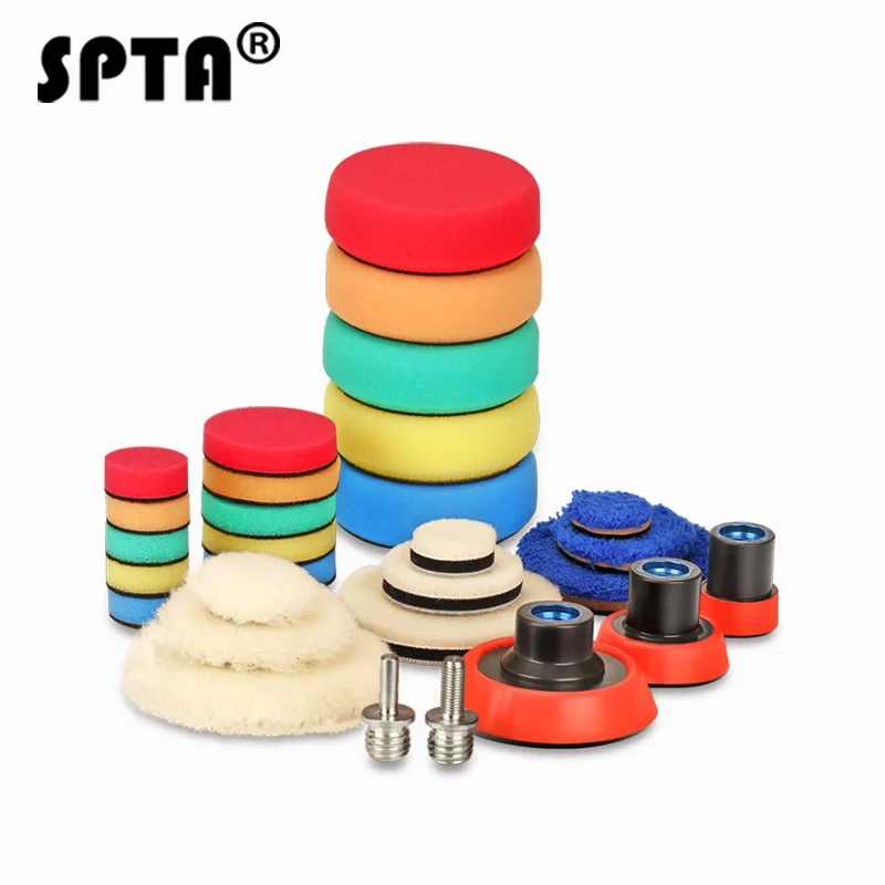 

SPTA 29Pcs Car Polisher Polishing Waxing Buffing goods for car care headlight polish set auto Woolen Sponge Pads Kit M14 Thread