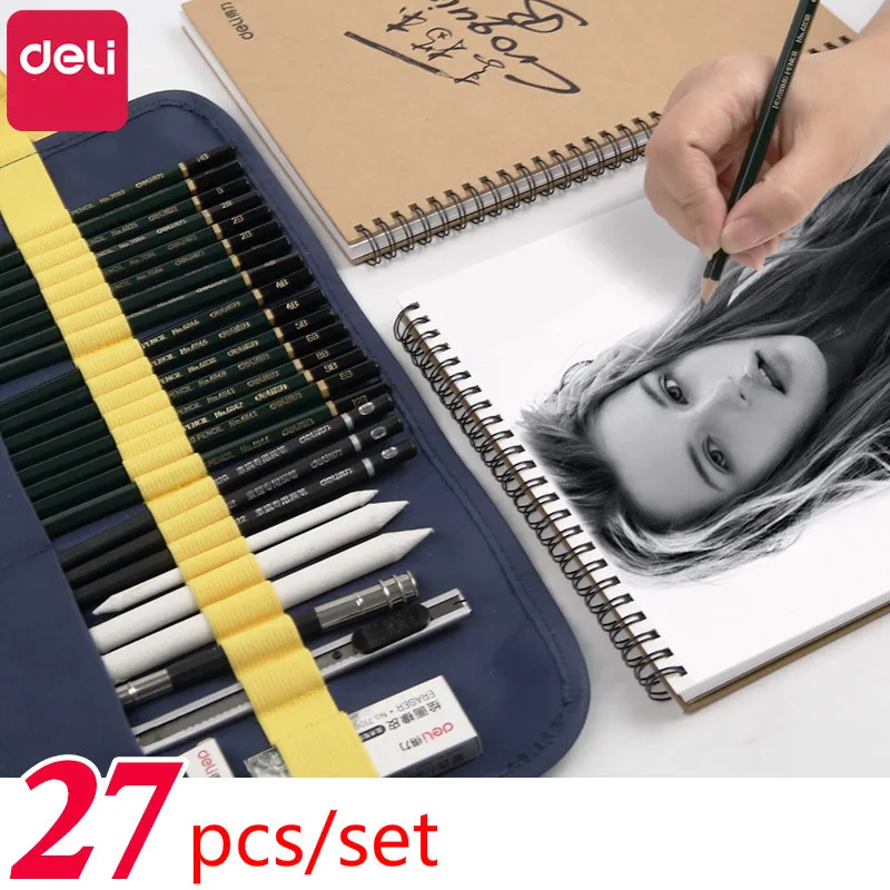 Beste Deli Beginner Schets Schilderen Gereedschap Volledige Set van Kunst Levert Houtskool Schets Pen Set Professionele Schilderij Set Schets Potlood Set