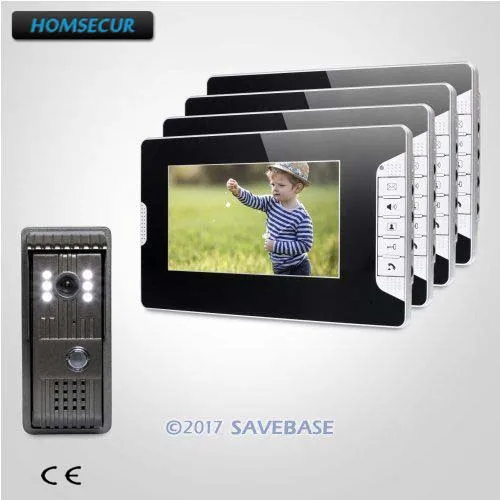 

HOMSECUR 7inch Video Door Entry Security Intercom with IR Night Vision for Home Security With 1 Camera + 4 Monitors