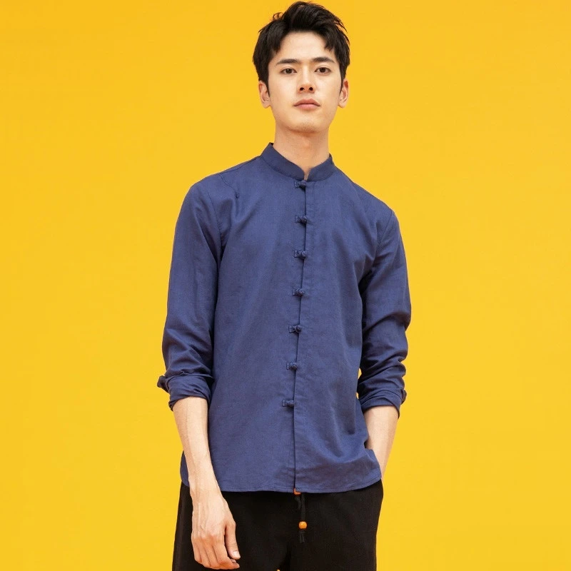 Men Male Chinese Mandarin Collar Shirt ...