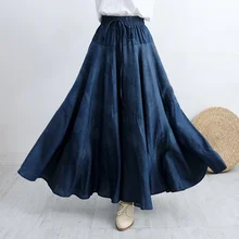 Makuluya, большие качели, высокое качество, женские винтажные, этнические, круглый узор, с принтом, богемные, в горошек, джинсовые, длинные, плиссированные юбки, L6