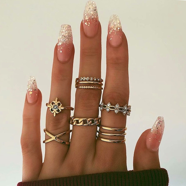 Gold Crystal Opal Knuckle Ring Set Bohemian Geometric Snake Mary Cross Finger Glamour Female Knuckle Midi Ring Jewelry