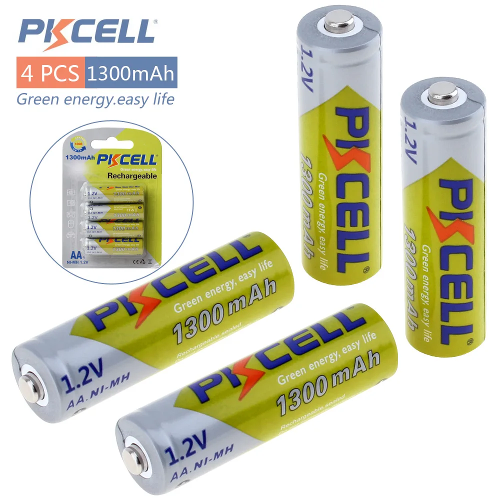4pcs! Pkcell 1.2V 1300mAh Ni Mh AA Rechargeable Battery Real High