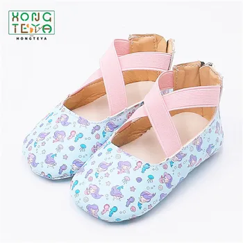 

Newborn Baby Girls Shoes Mermaid Printed Ballet Flat Shoes Infant Toddler Hard Sole Moccasins Crib First Walker Girl Dress Shoes