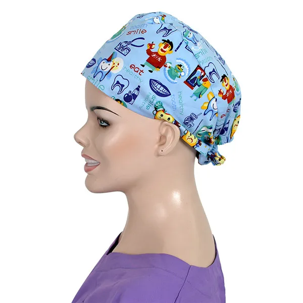 Medical Dentists Cap Scrub Surgical Hats in Gray Brush Teeth for Women