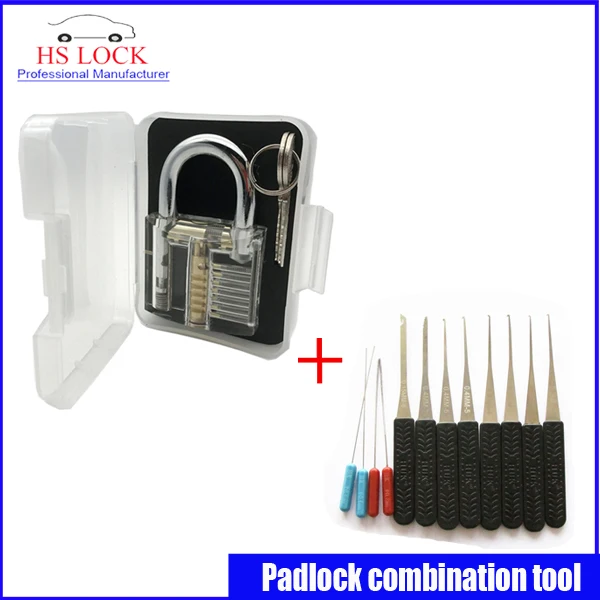 

Clear padlock practice lock set with 12pcs Broken Key Extractor Set Removing Removal Hooks Lock Kit