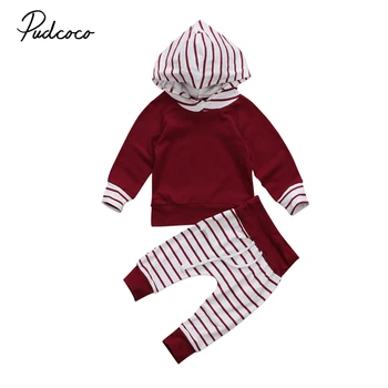 

Pudcoco 2Pcs Newborn Baby Boys Girls Long Sleeve Cotton Hooded Top + Long Stripe Pants Outfit Clothes Set