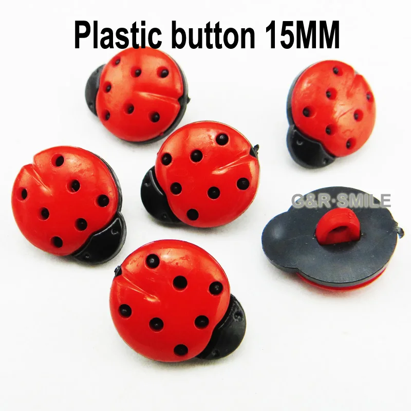 

100PCS 15MM red Dyed Plastic Ladybird buttons coat boots sewing clothes accessories P-122-10