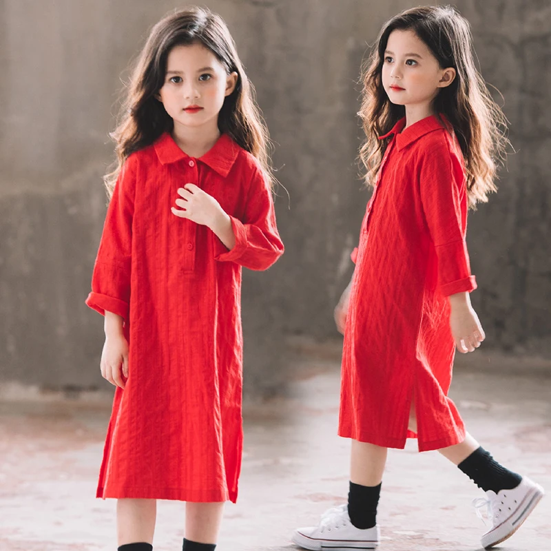 

2019 Spring New Girls Long Shirt Dresses Toddler Girls Cotton Loose Long Sleeve Casual Dress Baby Girls Costume Kids Clothes 12