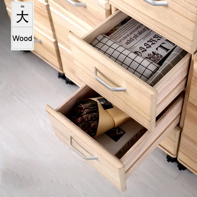 Corner Space Multi Drawer Wooden Movable Wheels Nightstand