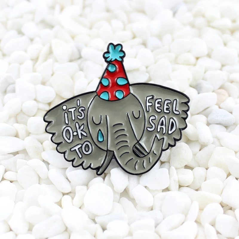 

Sad Elephants Enamel pin Elephants are wonderful emotional animals it's ok to feel sad Cartoon animal badge Denim backpack pin
