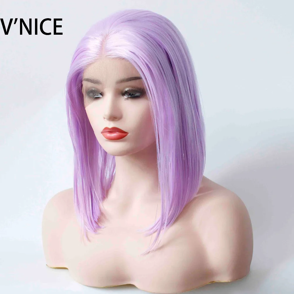 

V'NICE Lavender Wig for Women Violet Short Straight Hair Bob Style Synthetic Lace Front Wigs Middle Part Light Purple Wig