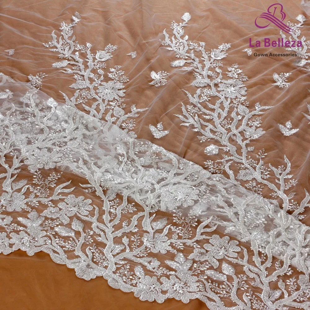 La Belleza Новое свадебное платье кружевная ткань серебряная с белым бисером блестки кружевная ткань 1 ярд