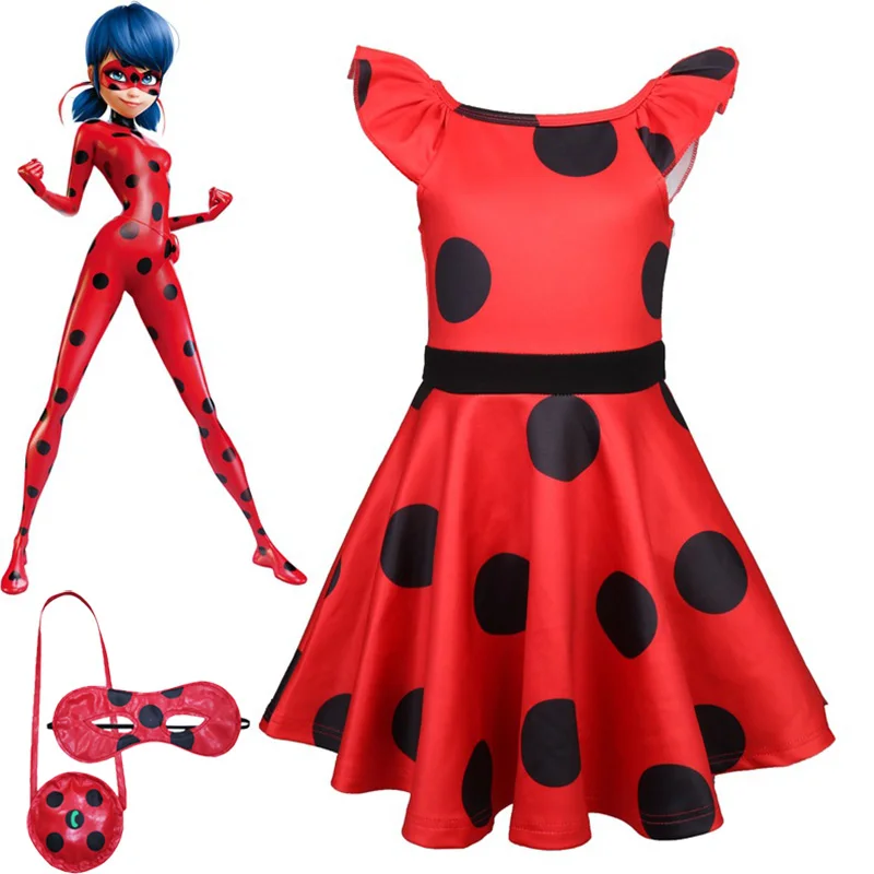 

New Lady Bug Red Dot birthday Party Dress toys masks Costume Kids Girls Clothes magical Ladybug Halloween Cosplay Dress 3-10Y