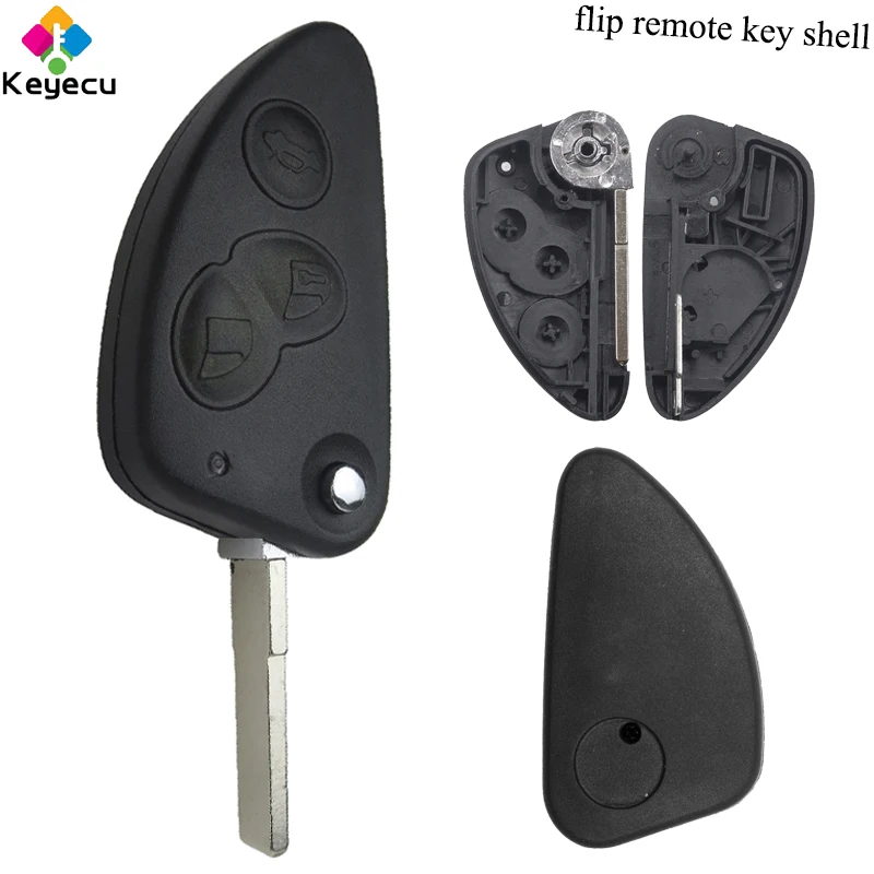 

KEYECU Pair Replacement Flip Remote Control Car Key Shell Case - 3 Button & Uncut Blade - FOB for Alfa Romeo P/N: 147 156 166 GT