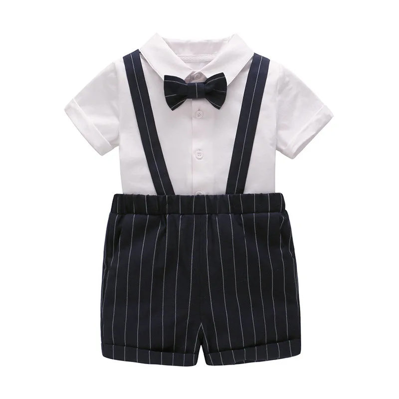 

Toddler Outfits High Quality Summer Baby Boy Clothes Cotton Tie Shirt+Overalls Pants Gentleman Dress Set Jogging Tracksuit 0-6Y