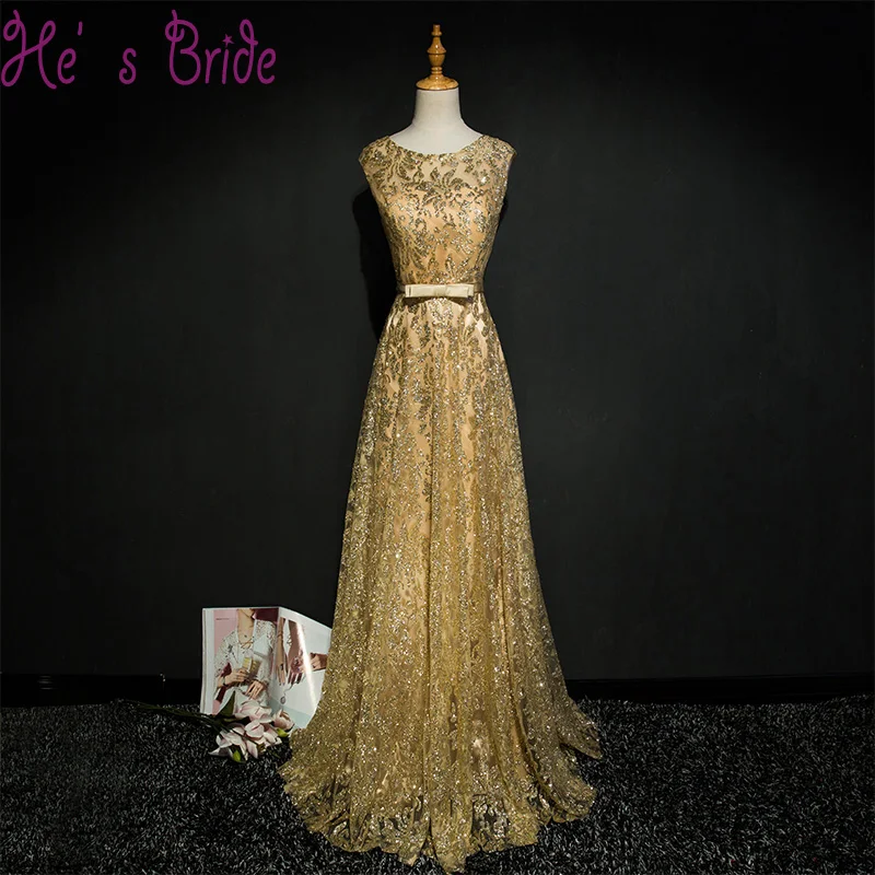 

Gold Long Bling Sequins Evening Dress 2019 Red Bow Pattern Evening Gowns Sleeveless Lace Up Party Prom Dresses Robe De Soiree