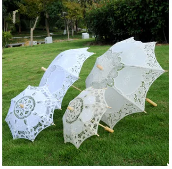 

White Wedding Lace Parasol Umbrella Accessory Bridal Party Decoration Photo Props free shipping